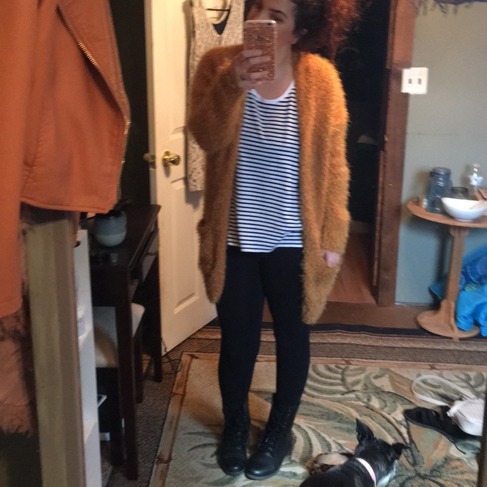 Oversized mustard carpet knit cardigan